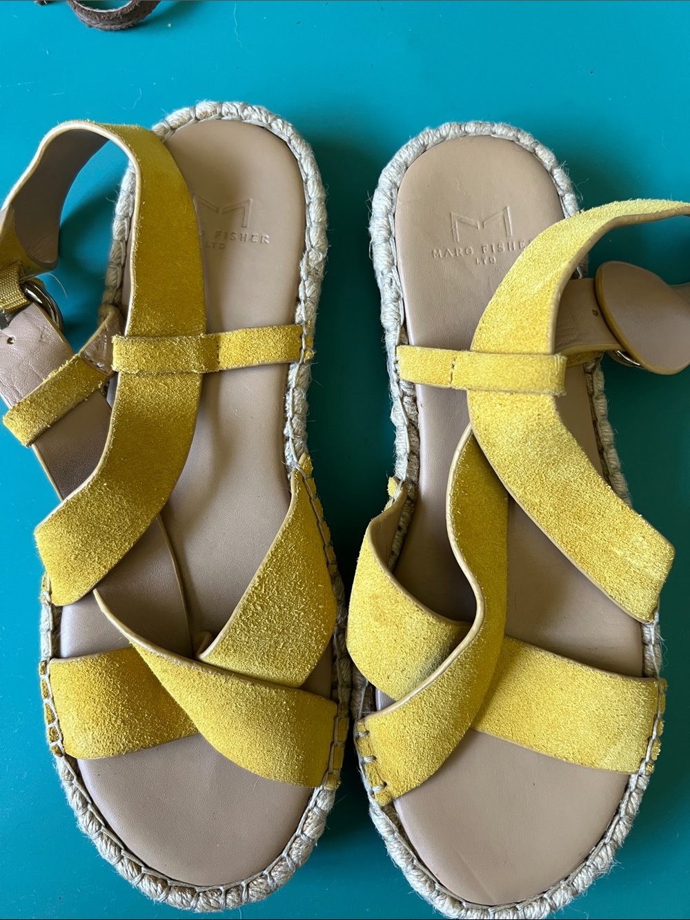Marc Fisher Yellow Suede Crisscross Espadrille Sandals